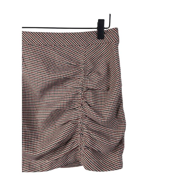 Free People Brown Plaid Houndstooth Ruched Mini Skirt Size 4 Small - Picture 3 of 12